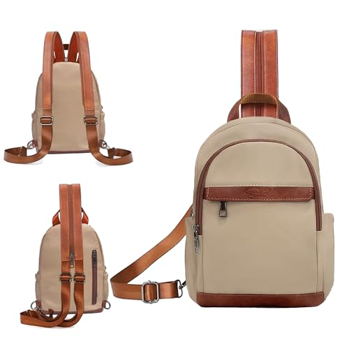 ECOTISH Mini Rucksack Damen Klein –Cityrucksack Handtasche Anti Diebstahl Wasserdicht Elegant Crossbody Bag Backpack Women Casual Daypack für Reise Freizeit Einkauf Arbeit (Beige)