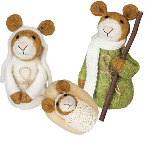 Primitives-By-Kathy-101075-Mouse-Nativity-Critter-Set-of-3-Felt-and-Wood Primitives By Kathy 101075 Mouse Nativity Critter Set of 3 Felt and Wood
