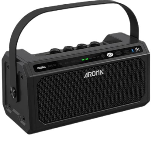 Amplificador Portátil para Guitarra Elétrica AROMA TG-08 com Bluetooth 5.0, Bateria Recarregável USB-C, 8W de Potência, Efeitos DSP (Clean/Overdrive/Delay/Reverb), 20 Ritmos e Metrônomo - Ideal