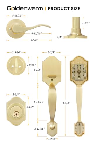 Image of Goldenwarm Double Front Door Lock Set, Gold Double Door Handlewith Dummy, Double Classic Front Door Hardware Set with Reversible Wave Handle Lever, Double Entry Door Lock Set