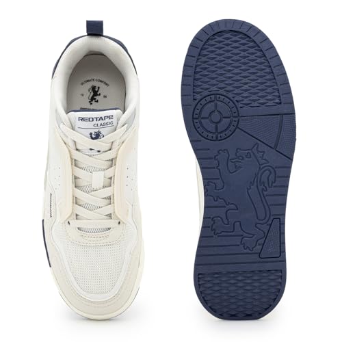 Image of Red Tape Men's Sneakers White Blue Pu Mesh TPU Round Toe Lace-Up