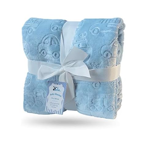 New Luxury Boy Super Soft Fleece Baby Blanket Embossed for Car Seat, Cot, Pram, Blue Cover