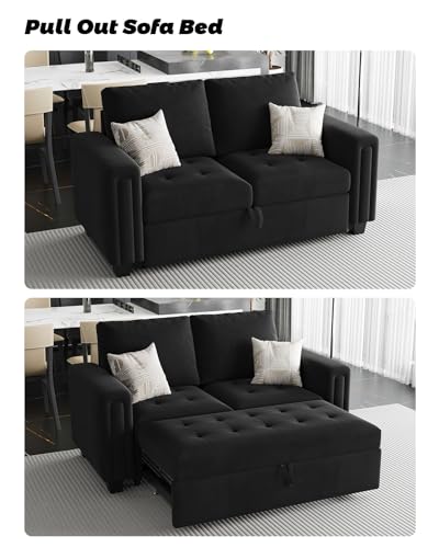 Belffin Modular Sectional Sleeper Sofa with Pull Out Couch Bed Modular Sleeper Loveseat Sectional Sofa Velvet Fabric for Living Room Apartment Black - Thumbnail 3