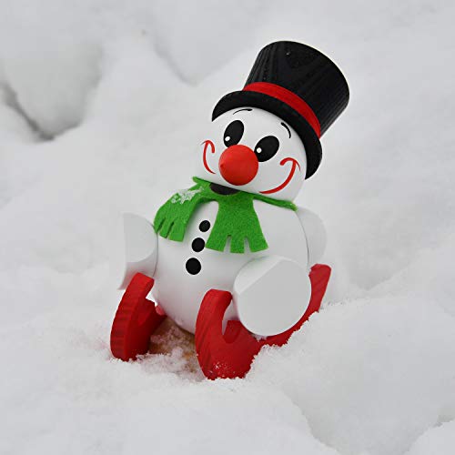 Muñeco de nieve con trineo artesanía de Seiffen regalo 4