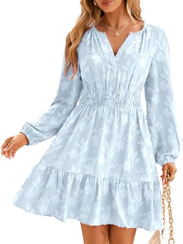 Image of BerryGo Womens Long Sleeve Mini Dress Casual A Line Flowy Loose Vacation Party Babydoll Fall Short Dresses with Pocket