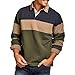 Mens Preppy Sweatshirt Casual Color Block Long Sleeve Pullover Slim Fit 3 Button Collared Golf Shirts Fashion Tops（1-Army Green,X-Large