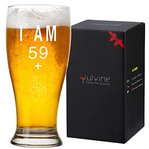 Funny 60th Birthday Gift for Men Gag Gifts for 60 Year Old Man 60th Bday Gift Ideas for Mens Happy 60 Years Birthday Party Decorations Supplies for Dad Turning 60 I Am 59+ Beer Glass 13oz