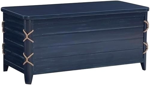 Linon Zana Cofre de almacenamiento forrado de cedro con detalle de cuerda en madera envejecida azul