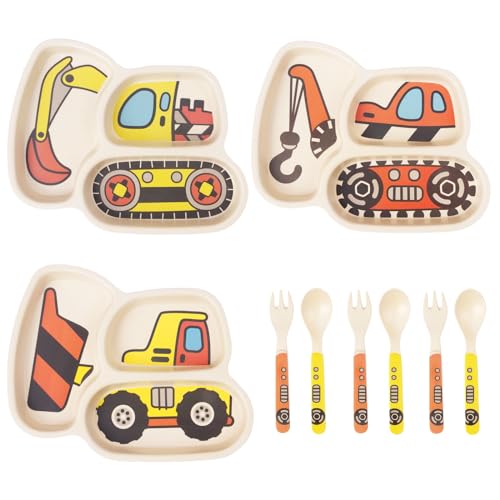 Kids Plates Set, Included Plate Fork and Spoon 9-Piece Set - Toddler Plates Dinnerware Dinner Dish Set Baby Feeding Divided Plate - Child Portion...