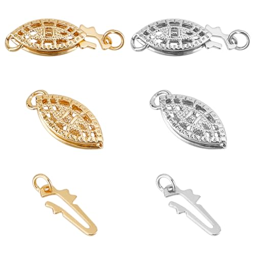 GOMAKERER 2 Pcs 2 Colors Pearl Filigree Necklace Clasp, 15mm Brass Oval Filigree Fish Hook Clasp Horse Eye Jewelry Slide Clasps Bracelet Connectors for Necklace Bracelet Chain Jewelry Making