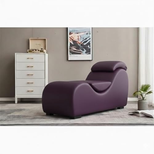 Image of SOUL CRAFT Sheesham Wood Leatherate Tantric Lounge Chair, Yoga Chaise Lounge, Modern Relaxing Chair with Cushion, Purple