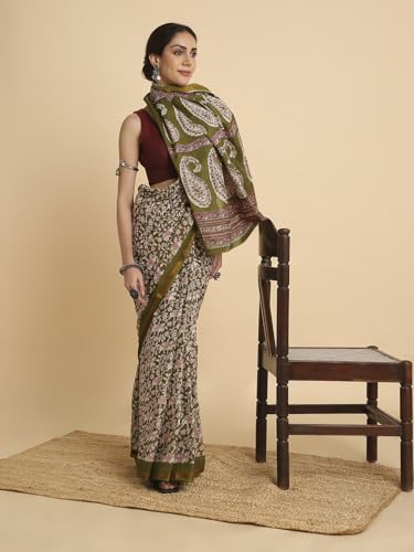 Image of RATAN Women's Pure Soft Cotton Saree with Blouse Piece | Lightweight Breathable Daily Wear Cotton Saree | Traditional Printed Saree for Office Casual & Summer Wear