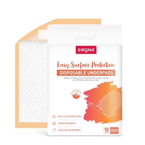 Image of Sirona Disposable Underpads for Women - Pack of 10 (Large) | Soft & Leakproof Bed Protection with Anti-Slip Tapes | for Heavy Periods & Post Surgery Care