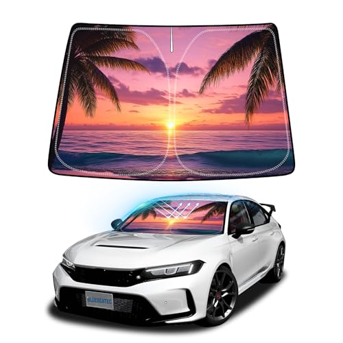 BLUESEATEC ホンダ シビック FL系 適合 フロントガラス サンシェード FL1/4/5 R3.9-現行 UVカット 吸盤不要 車中泊 遮光断熱 夏 紫外線 UVカット 簡単着脱 内装パーツ 車種専用設計 折り畳み式 収納袋付き