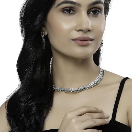 Rhodium-Plated Round Shape American Diamonds Necklace Set
