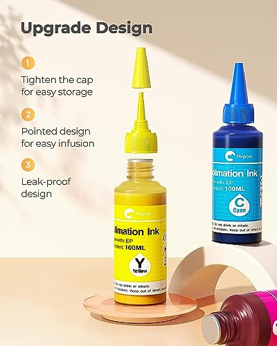 Hiipoo Garrafas de tinta de sublimação recarregadas com refil de fita térmica para impressoras a jat
