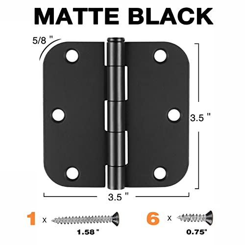 6 Pack Black Door Hinges 3.5 X 3.5 Inch Matte Black Door Hinges For Doors 3 1/2 Rounded Interior Door Hinges 5/8 Inch Radius Corners Flat Iron Bifold Residential Office Bedroom 3.5 Inch Door Hardware #TOP1
