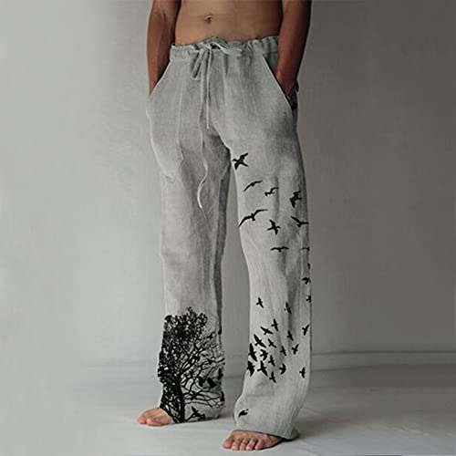 XUETON Mens Linen Pants Elastic Waist Drawstring Casual Summer Pants Cotton Comfy Loose Fit Lightweight Yoga Beach Pant2