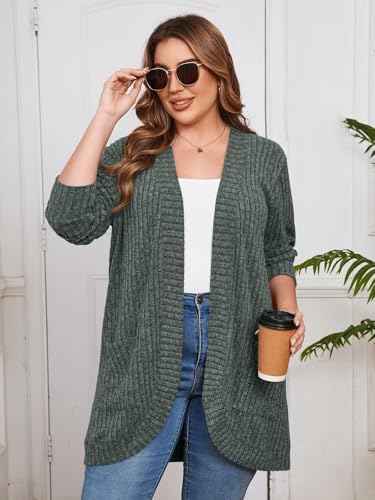 Image of BELAROI Women Plus Size Cardigan Sweater Fall Outfit | Open front long cardigan, lightweight sweater, versatile layering tops for fall winter, daily wear, outdoor, office clothes