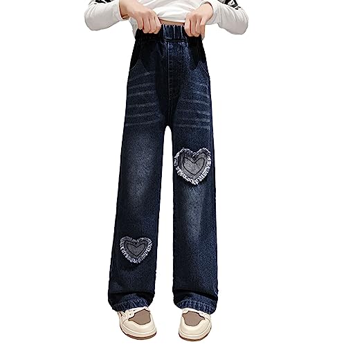 Kids Girls Heart 𝐘2K Jeans Baggy Wide Leg Patchwork