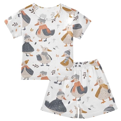 ALAZA Goose Duck Winter Pajamas Short Sleeve 2 Piece Sleepwear Top and Bottom Pajama Set Unisex