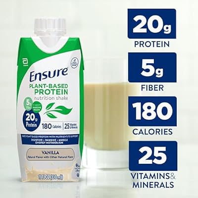 Ensure Plant-Based Vegan Protein Vanilla Nutrition Shake I Gluten-Free I Dairy-Free I Soy-Free Bottled Liquid Shake I 12 Pack