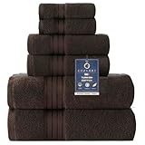COZYART Brown Bath Towel Set, Cotton Hotel Large Towel Bulk for Bathroom, Thick Bathroom Sets of 6 with 2 Bath Towels, 2 Hand Towels, 2 Washcloths, 650 GSM