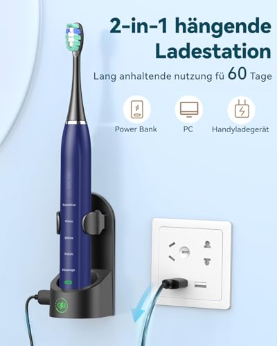 Elektrische Zahnbürste Schallzahnbürste für Erwachsene - Whitening Ultraschall Zahnbürste...