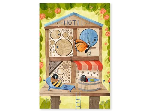 Affiche enfant hôtel pour insectes haut de gamme cadre bois 40x60 Made in France