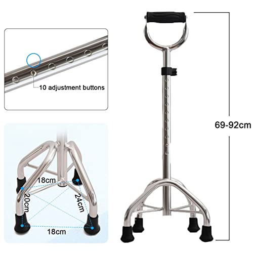 Bastón cuádruple ajustable con 4 patas para mayor estabilidad, bastón de aluminio ligero para personas mayores, ayuda a la movilidad para personas mayores con mango en forma de U para mayor comodidad