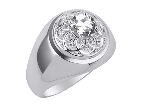 Image of Rylos Men's Designer Gypsy Ring with 7MM Round Gemstone & Diamond - Birthstone Rings in Sizes 8-13 in Sterling Silver
