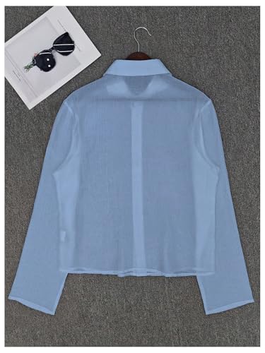 OYOANGLE Men's Mesh Sheer Button Down Shirts Long Sleeve Fitted Party Club Shirt Top2