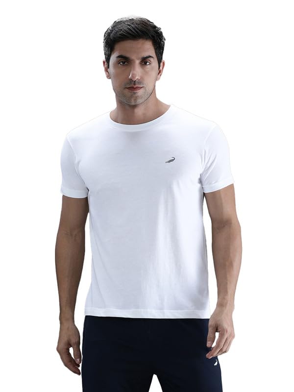 Image of CROCODILE Men Solid Sport Fit T Shirt | Round Neck | Short Sleeve | Regular Length | Basic Casual Pull On Topwear Grey Melange