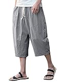 Rexcyril Men's Baggy Linen Capri Pants, Casual Loose Drawstring Harem Yoga Long Shorts with Pockets, Grey, 32-34 Rexcyril Men's Baggy Linen Capri Pants, Casual Loose Drawstring Harem Yoga Long Shorts with Pockets, Grey, 32-34