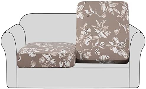 H.VERSAILTEX Stretch Couch Cushion Cover Sofa Furniture Protector Sofa Seat Slipcover Floral Printed with Elastic Bottom Washable (2 Pack for 2 Cushion Loveseat, Taupe)