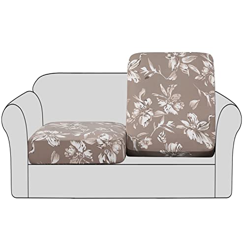 H.versailtex Stretch Couch Cushion Cover Sofa Furniture Protector Sofa Seat Slipcover Floral Printed With Elastic Bottom Washable (2 Pack For 2 Cushion Loveseat, Taupe) #TOP2