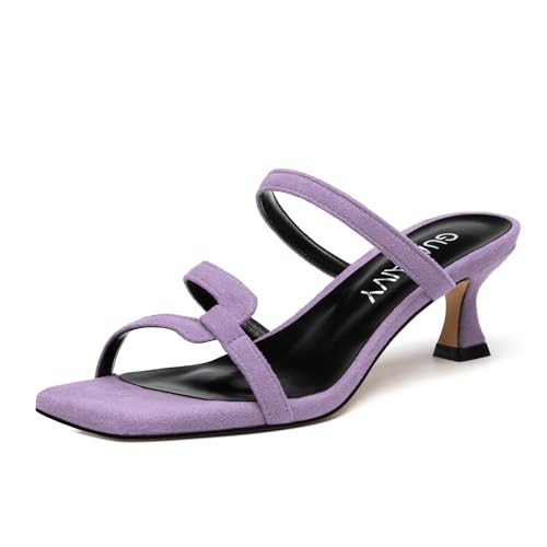 Womens Slide Sandals, Square Open Toe Low Heels Sandals, Fashion Solid Faux Suede Heeled Sandals for Women