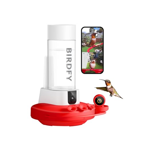 Birdfy Hummingbird Feeder with Dual Cameras AI Identify - 2K HD Smart Cameras Close-Up Bird Video/Live Watching & Instant Notifications Ant Moat & Leakproof - 20oz