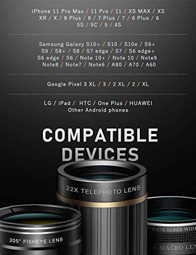 41K3qzI9thL Voongeek Phone Camera Lens for iPhone Samsung Pixel Huawei One Plus, 22X Telephoto Lens, 205 Degree Fisheye 4K HD 0.67X Super Wide Angle & 25X Macro Metal Tripod, Travel Case - Image 8