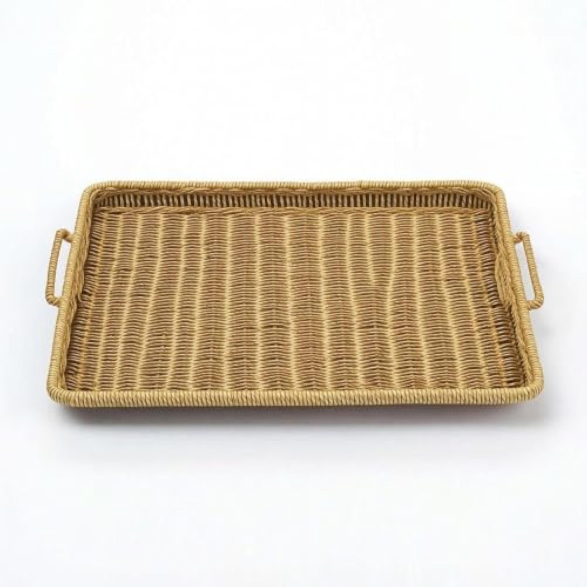 Rectangular Wicker Serving Basket with Handles, Shallow Woven Tray
