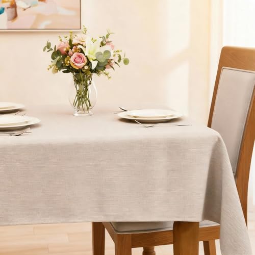 SEASHORE TREE Mantel rectangular de lino sintético, beige, marfil, impermeable, resistente a las manchas, comedor, exterior, cumpleaños, campamento, boda, 144 x 213 cm, color beige