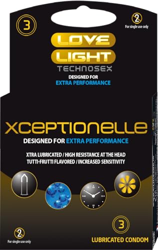 Image of Love Light Xceptionelle Condoms |Designed for Extra Performance| Extra Lubricated Natural Latex|Reinforced Head & Reservoir Tip|Tutti Frutti Flavor| ISO 4074 - Pack of 3