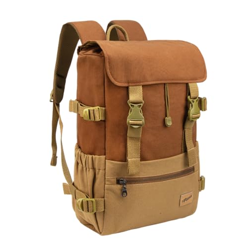 F Gear Canyon 18L Premium Canvas Laptop Backpack|Water-Resistant Fashionable Travel, Office & College Bag, Padded Laptop & Tablet Sleeves Fits Upto 17 Inch Laptop|Men & Women (Chestnut Khaki)
