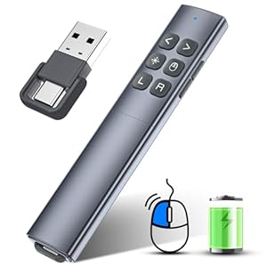 Presentation Clicker with Air Mouse – USB C Wireless Presenter Remote Clicker with Laser Pointer, RF 2.4GHz PowerPoint Clicker for Presentation, Computer Pointer Clicker Slide Advancer for Mac,Laptop