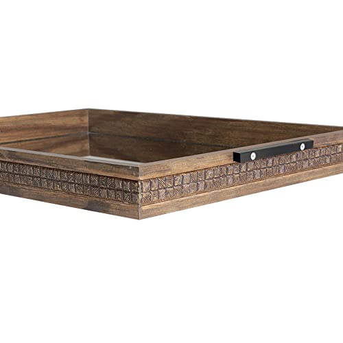 Bandeja Grande Retangular Espelhada Café Moldura Coquinhos Marrom com Alça