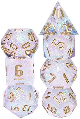 Cusdie Sharp Edges DND Dice, 7 PCS D&D Dice, Handcrafted Polyhedral Dice Set, for TTRPG Role Playing Game(Transparent with Golden Numbers) — view 7