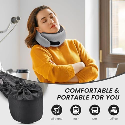 Image of SZXYX Travel Pillows - 100% Pure Memory Foam Neck Pillow for Airplanes, Comfortable Breathable Cover, 360 Support Stowable Pillows for Sleeping, Car, Airport Travel Essentials, Charcoal Grey