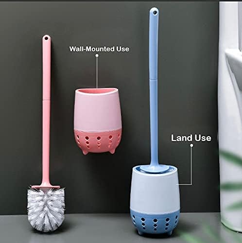Image of Favria Toilet Cleaner Brush /Toilet Brush with Holder Stand /Toilet Cleaning Brush /Toilet Cleaning Brush with Wall Mounted Holder, Long Silicone Handle (Pack of 1 Pink)