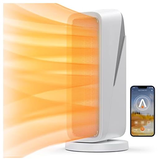 Acekool 1500W Space Heater, 16" WiFi Small Electric Heater Portable 80° Oscillation Ceramic Heater, 8H Timer Indoor Room Heater, Tip-Over & Overheat Protection, 3 Modes, 24H Auto-Off, 2S Fast Heat