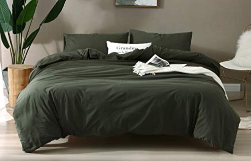 Image of F.Y.Dreams 100% Washed Cotton Duvet Cover for Weighted Blanket 60x80 inches with 16 Ties, Zipper on Long Side /Forrest Green /Just Duvet Cover